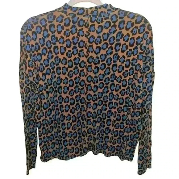 Topshop Animal Print Long Sleeve Top Blue Cheetah Print Size 4 - Picture 3 of 4